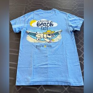 Puppie Love Resting Beach Face Women’s Blue Small Cotton T-Shirt